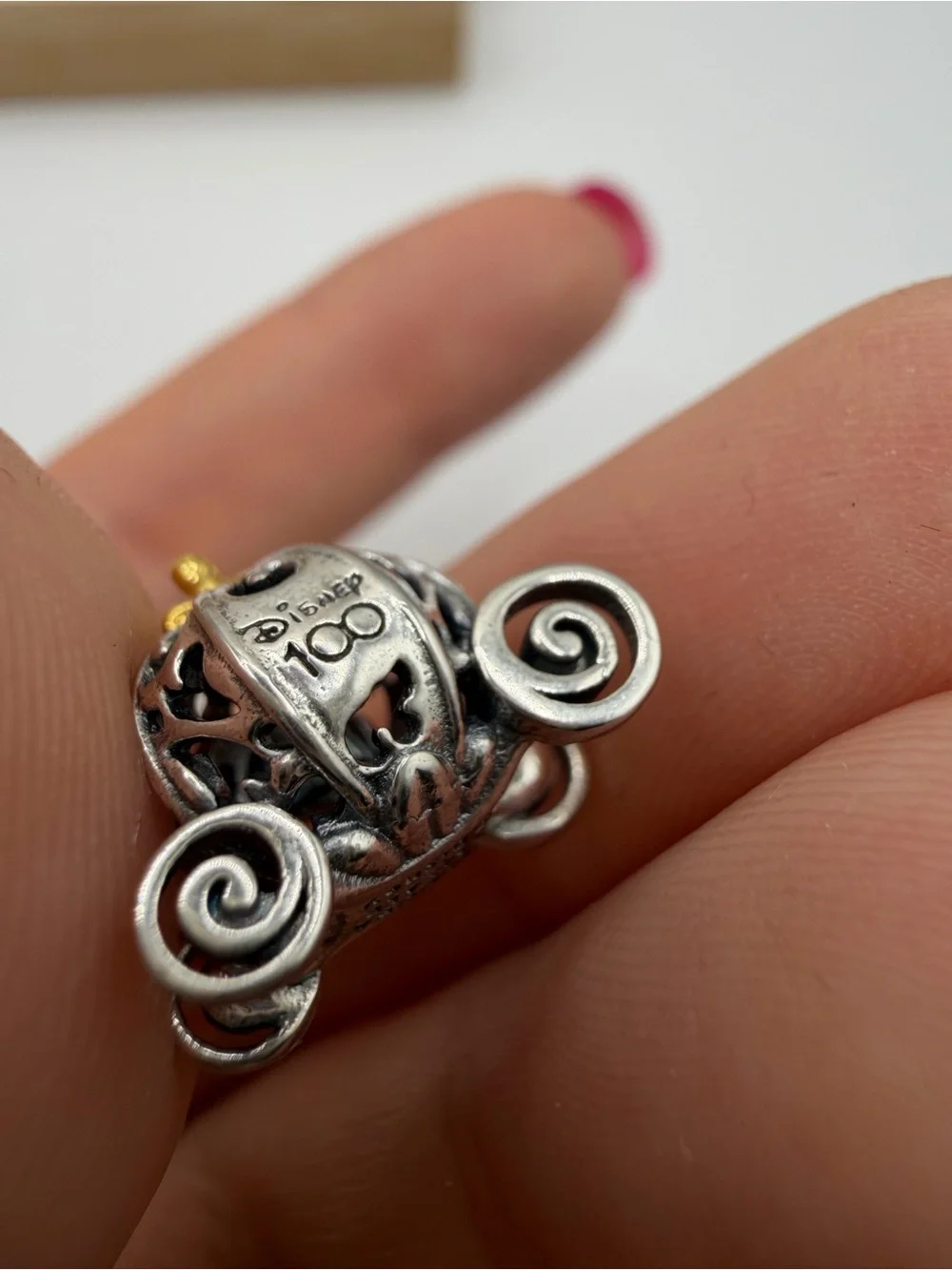 Pandora Disney100 Cinderella Carriage Charm ALE S925 CZ Two Tone